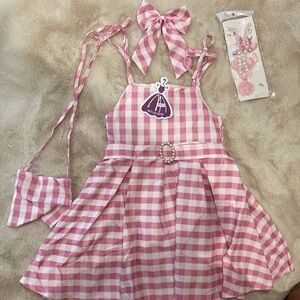 Pink Gingham Kids Casual Dress with Bow